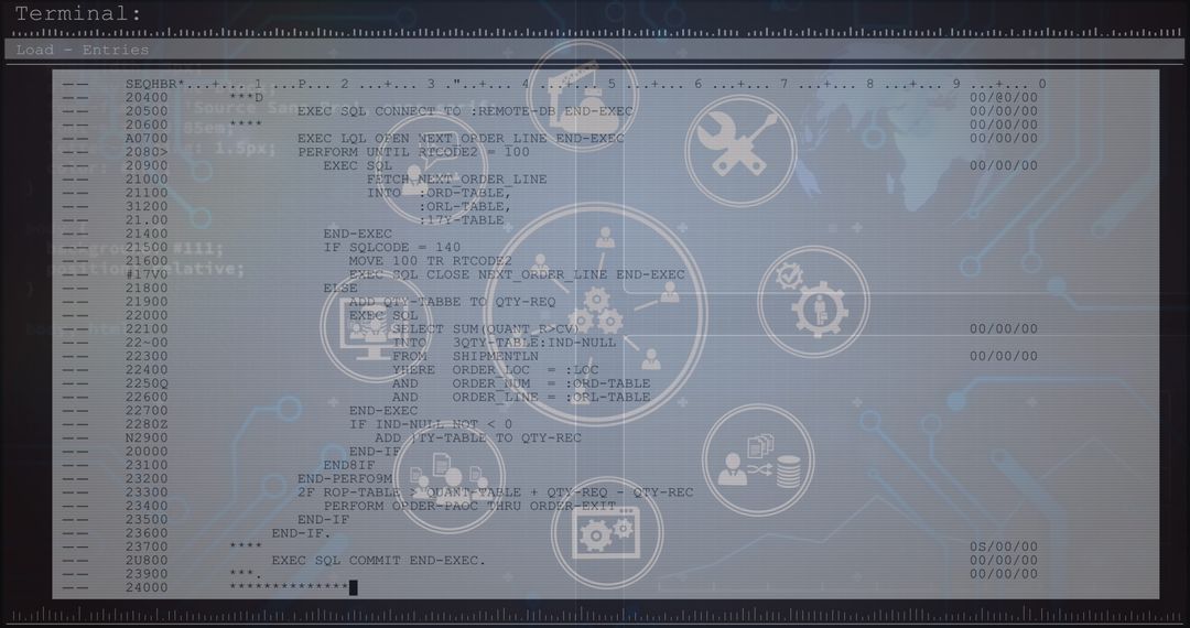Digital Code Screen with Technical Icons Symbolizing Data Processing - Free Images, Stock Photos and Pictures on Pikwizard.com