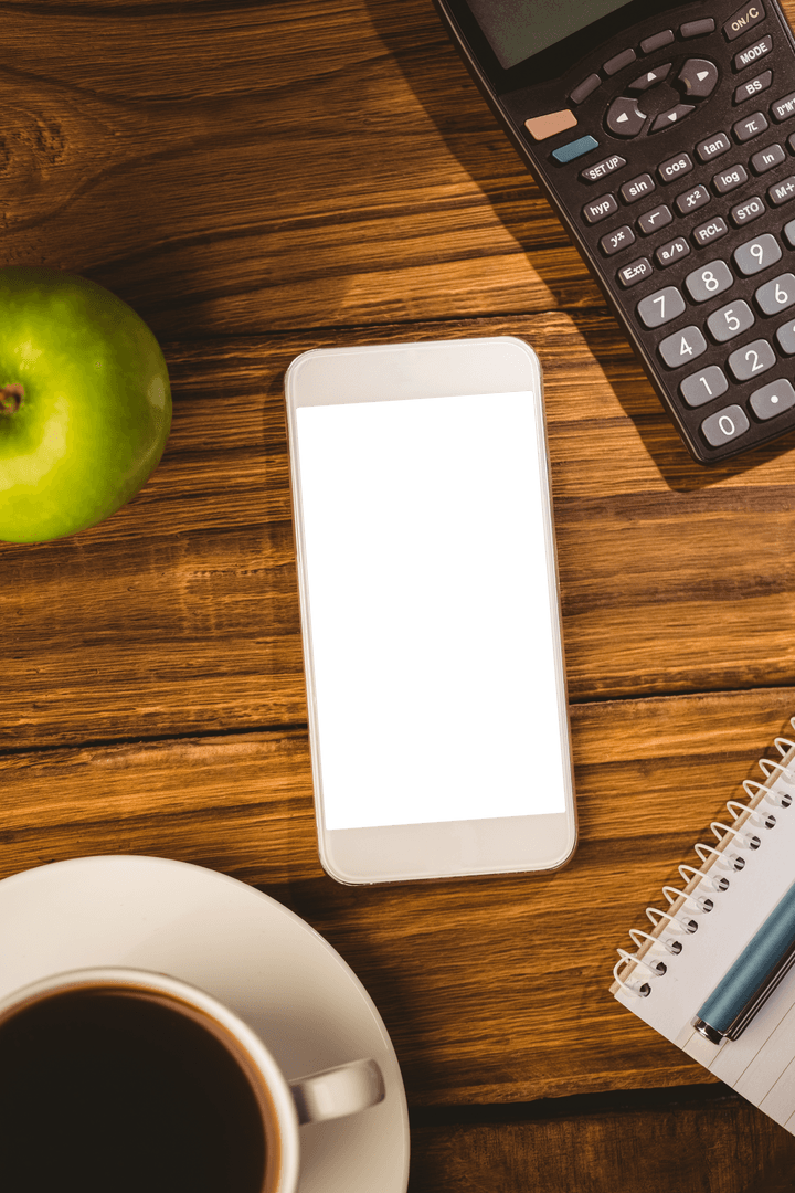 Office Table with Smartphone and Transparent Background