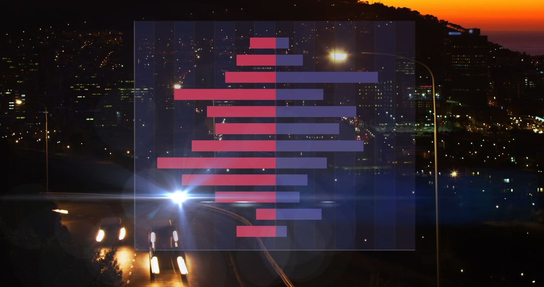 Digital Data Interface with City Night Skyline Backdrop