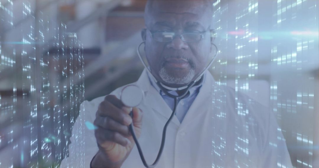 Doctor Utilizing Digital Stethoscope in Modern Medical Environment