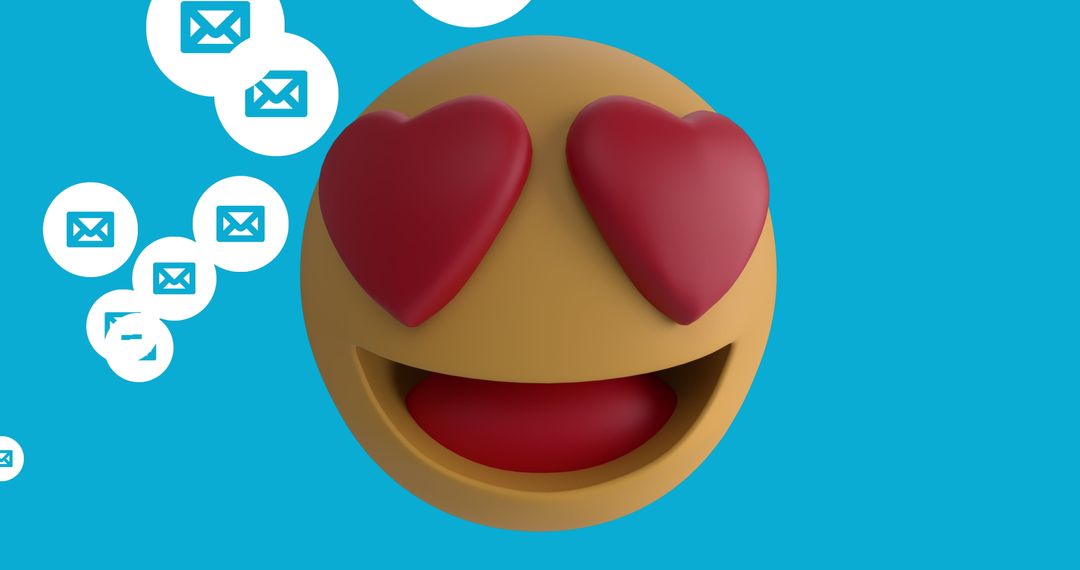 Heart Eyes Emoji with Message Icons on Blue Background