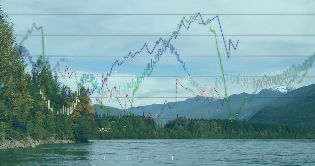 Digital Data Overlay in Serene Natural Landscape