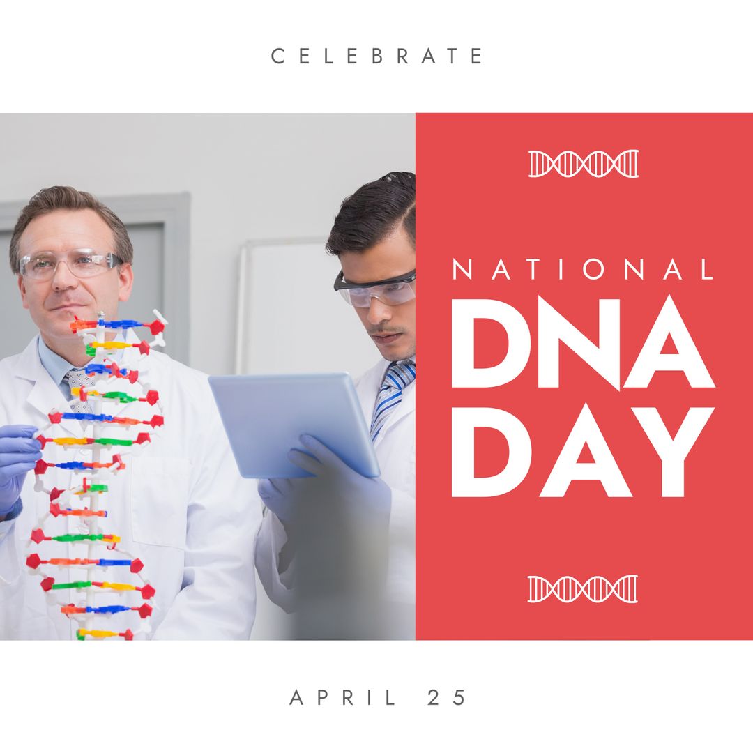 Scientists Analyzing DNA Strand for National DNA Day Concept