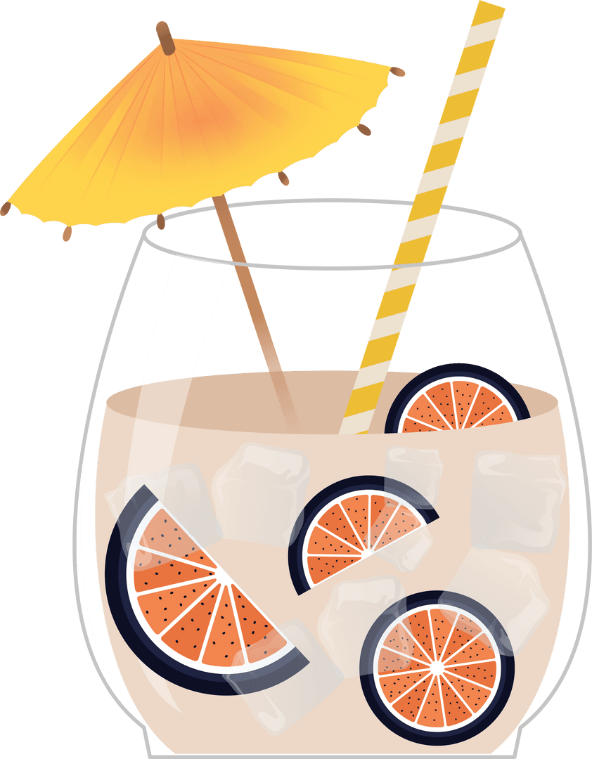 Tropical Cocktail with Citrus and Umbrella in Transparent Glass