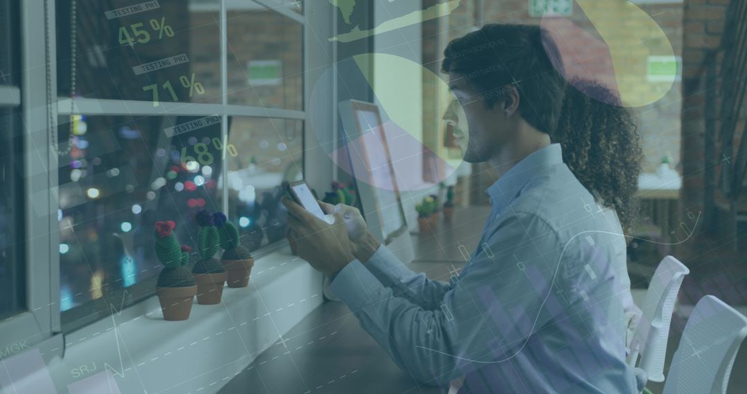 Businessman Analyzing Data with Augmented Reality in Office