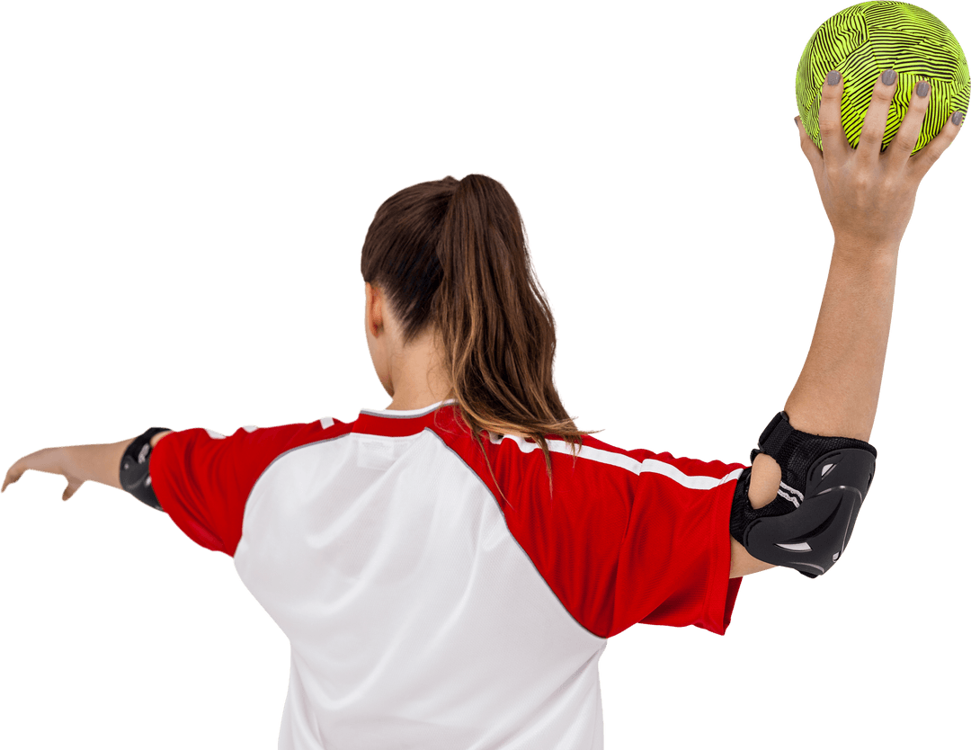Transparent Sportswoman Throwing Handball with Arm Guards