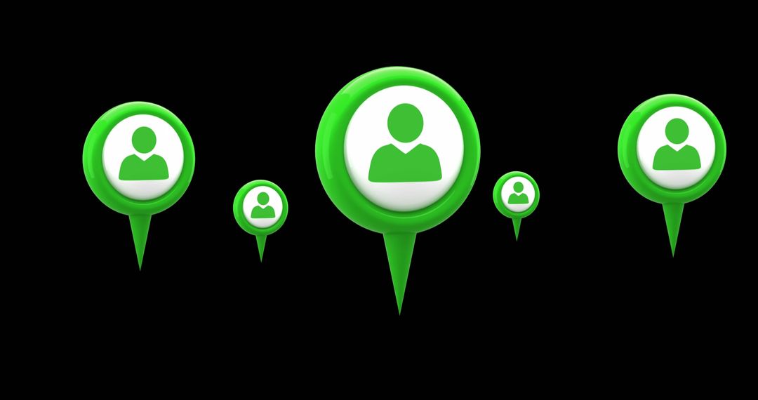 Green Social Media Profile Icons on Floating Pins