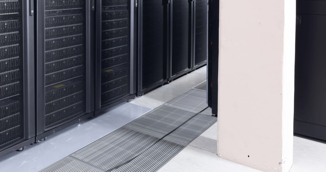 Modern Data Center Corridor with Rows of Server Racks
