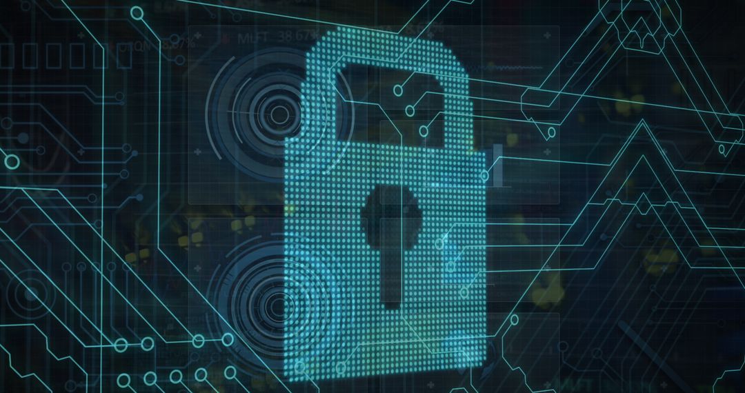 Digital Security Padlock on Circuit Board Background