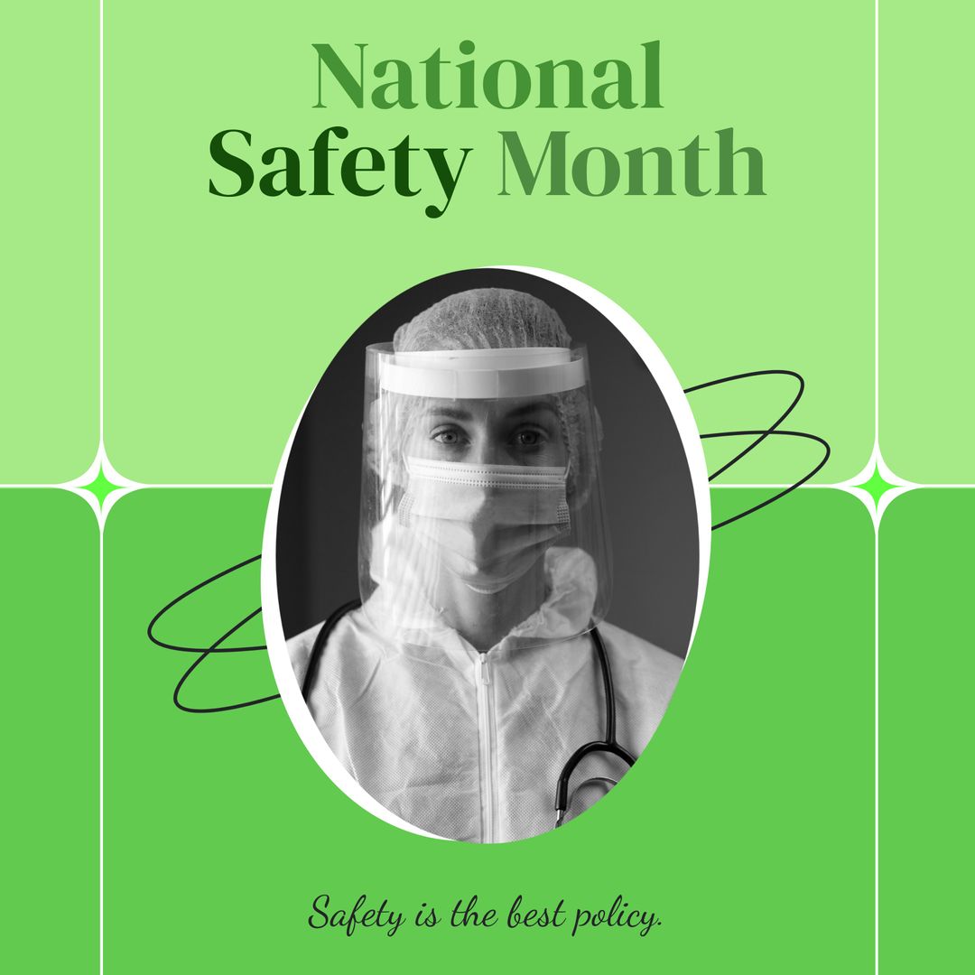 National Safety Month Poster with Female Doctor Wearing PPE Gear - Download Free Stock Templates Pikwizard.com