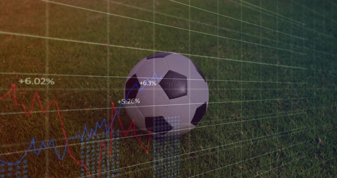 Soccer Ball with Data Analytics Graphs on Green Field