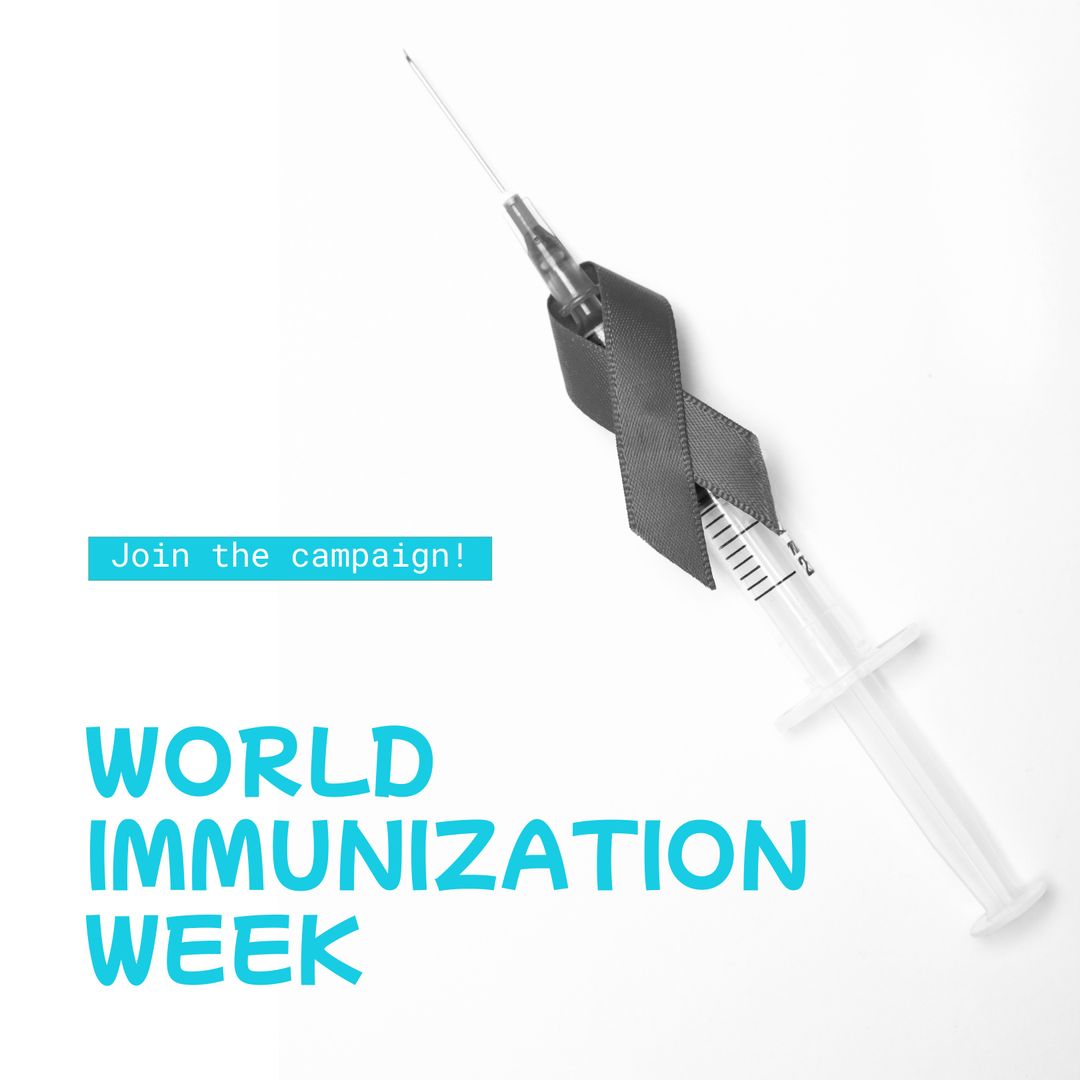 World Immunization Week Campaign with Vaccine Syringe and Ribbon