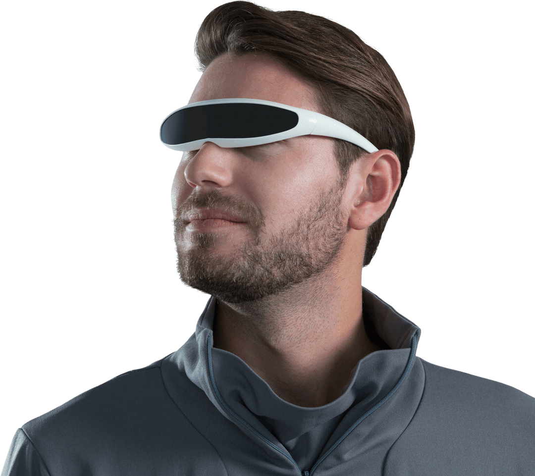 Transparent Background Man Wearing Futuristic VR Glasses