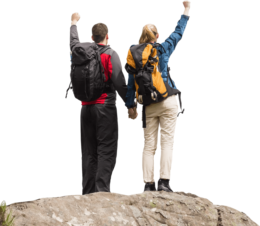 Transparent Mountain Hikers Celebrating Victory