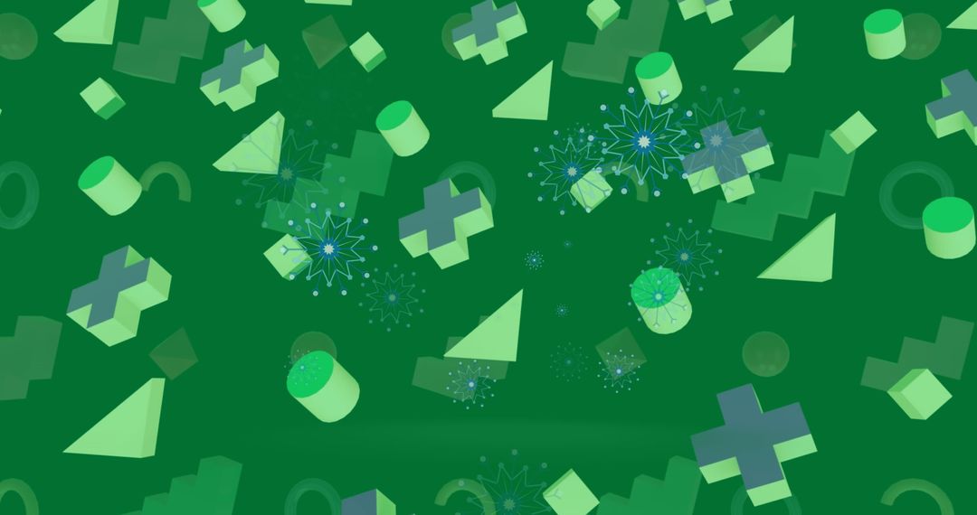 Mixed Floating 3D Geometric Shapes on Green Background