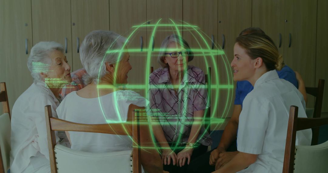 Nurse Engaging with Seniors in Digital Health Discussion