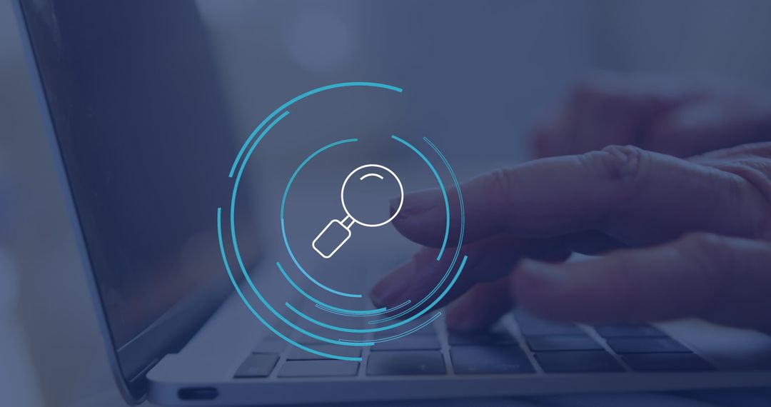 Businesswoman Utilizing Digital Interface with Magnifying Glass Icon