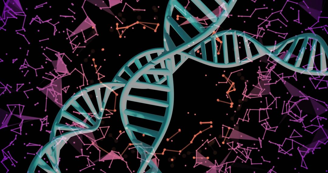 DNA Strands and Abstract Geometric Shapes in Digital Background