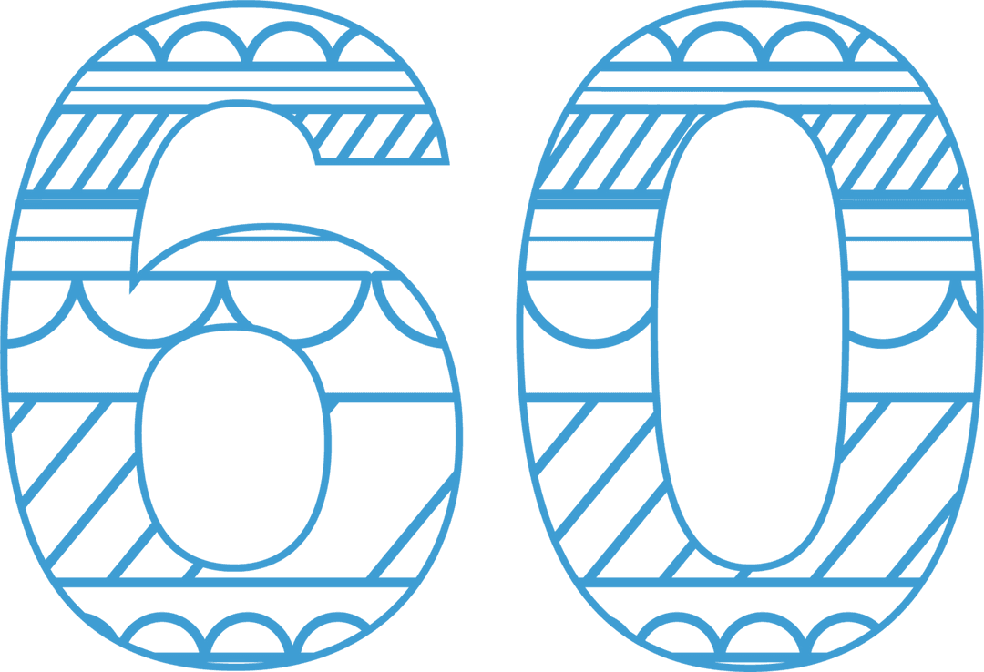 Intricate Blue Number 60 with Patterns on Transparent Background