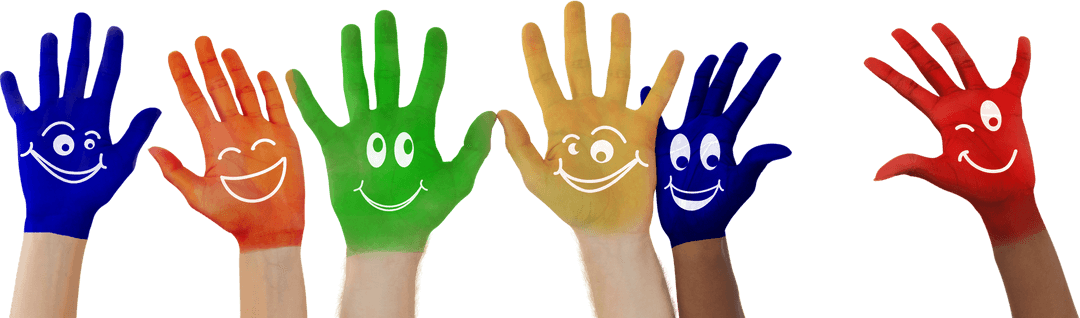 Transparent Hands With Colorful Smiley Faces