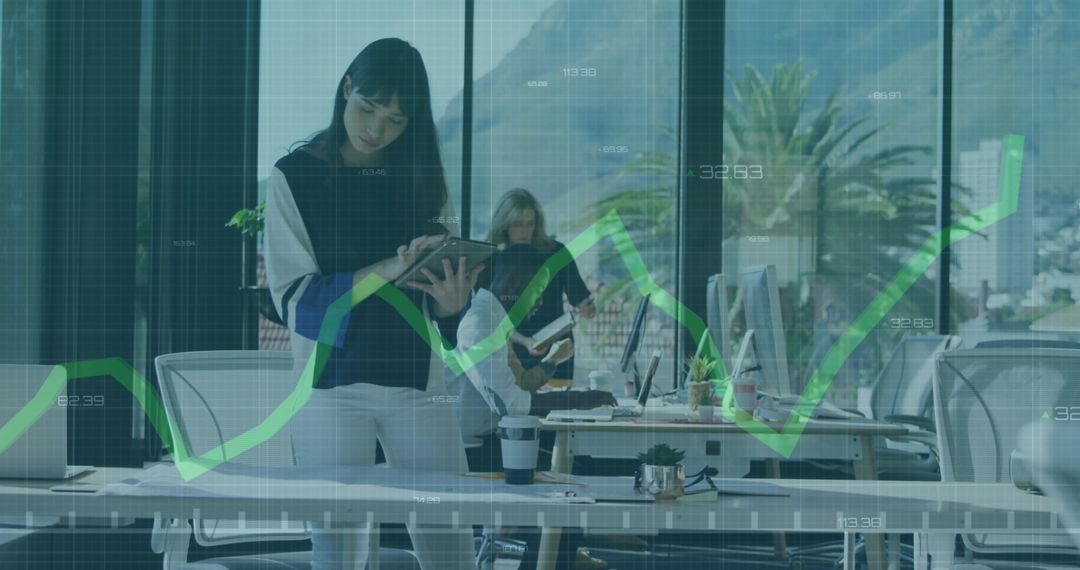 Businesswoman Analyzing Data with Digital Technology in Modern Office