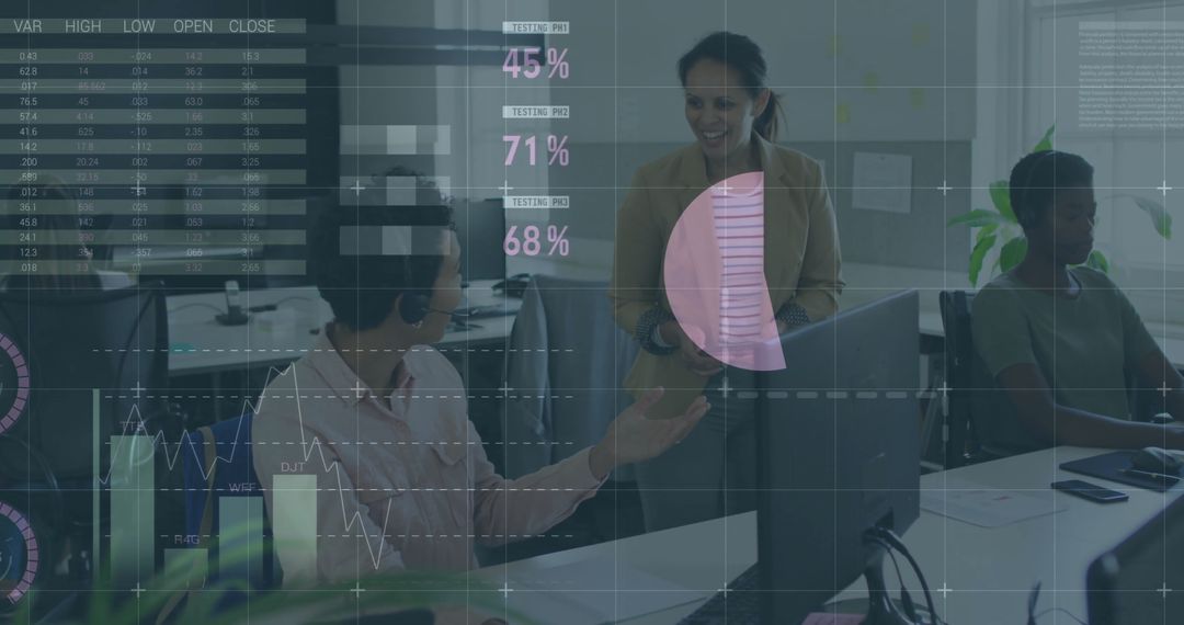 Diverse Colleagues Analyzing Financial Data in Modern Office Environment