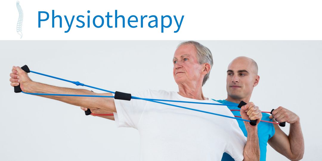 Elderly Man Performing Resistance Band Exercise with Guidance