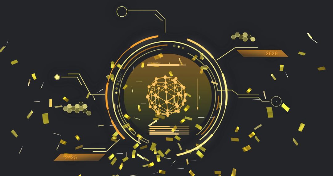 Golden Digital Interface with Futuristic Connections