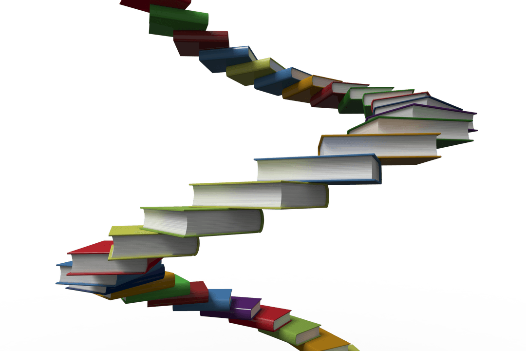 Colorful Spiral Stack of Books on Transparent Background
