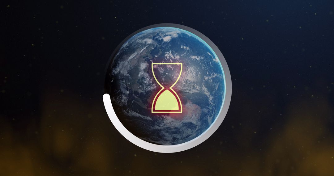Digital Hourglass and Globe Depicting Global Data Network