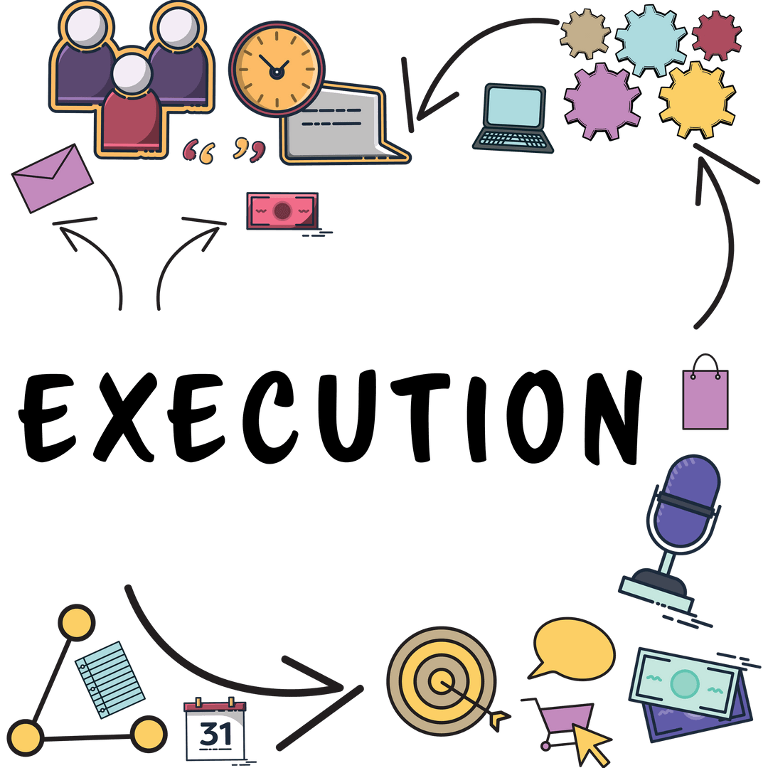 Colorful Execution Icons for Business and Communication on Transparent Background