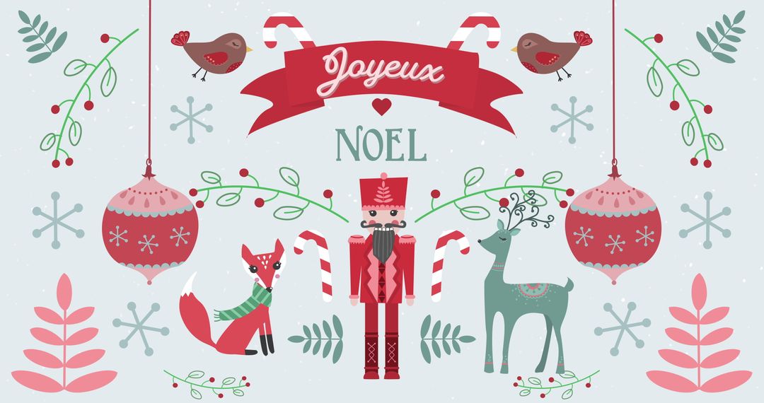 Festive Joyeux Noel Design with Holiday Animals and Patterns