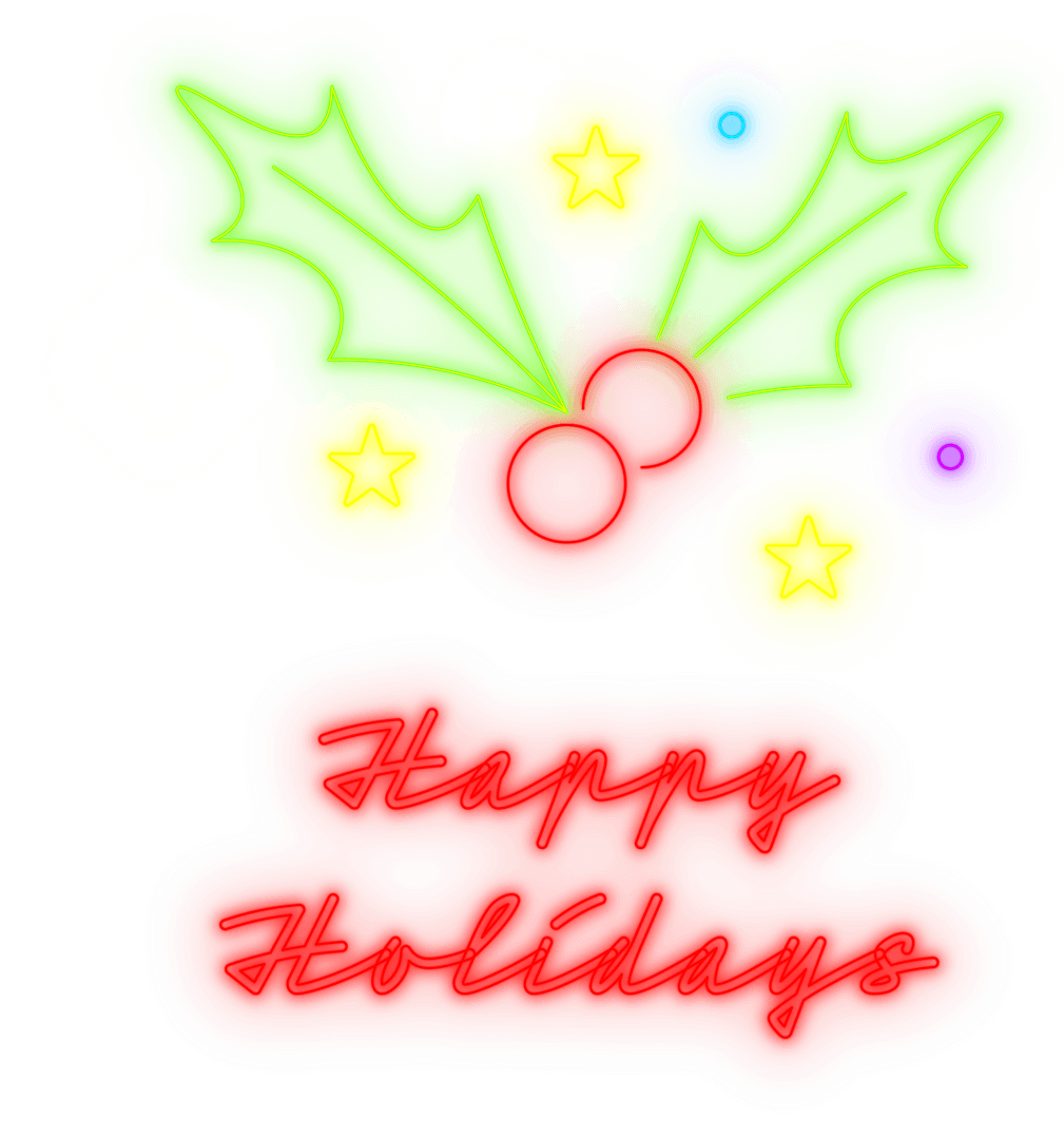 Transparent Neon Happy Holidays Text with Mistletoe Icon