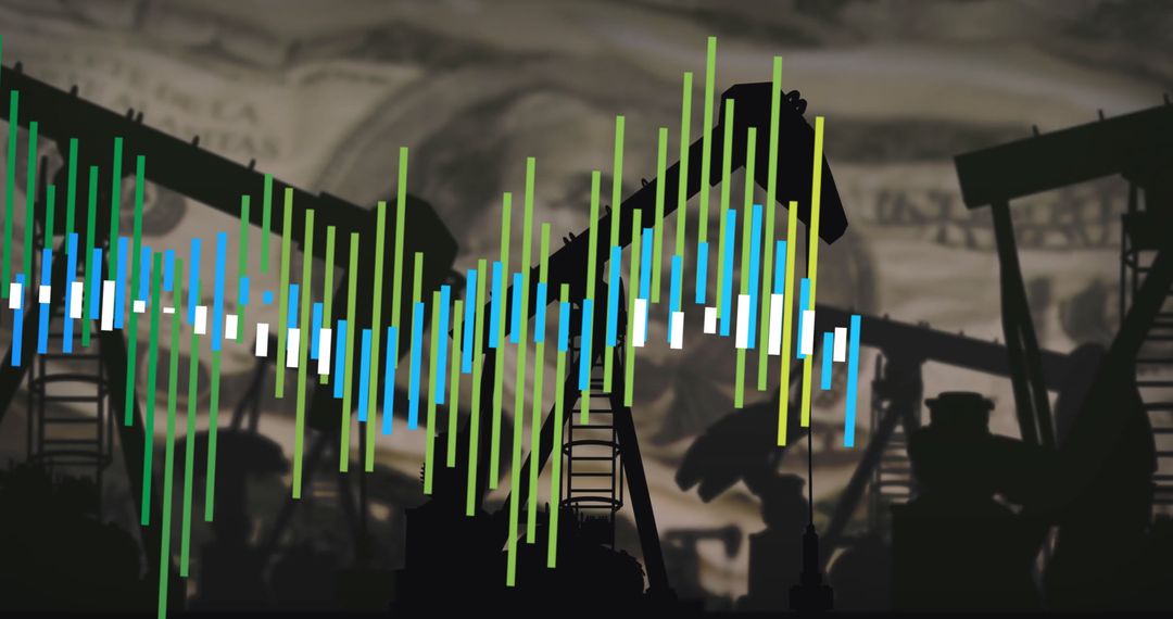 Oil Rigs with Financial Charts and US Dollar Symbolism