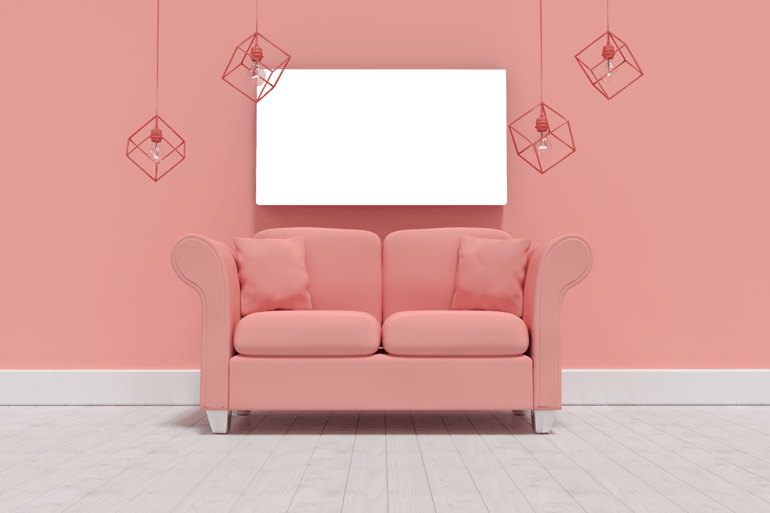 Minimalist Transparent Coral Sofa on Stylish Pink Interior