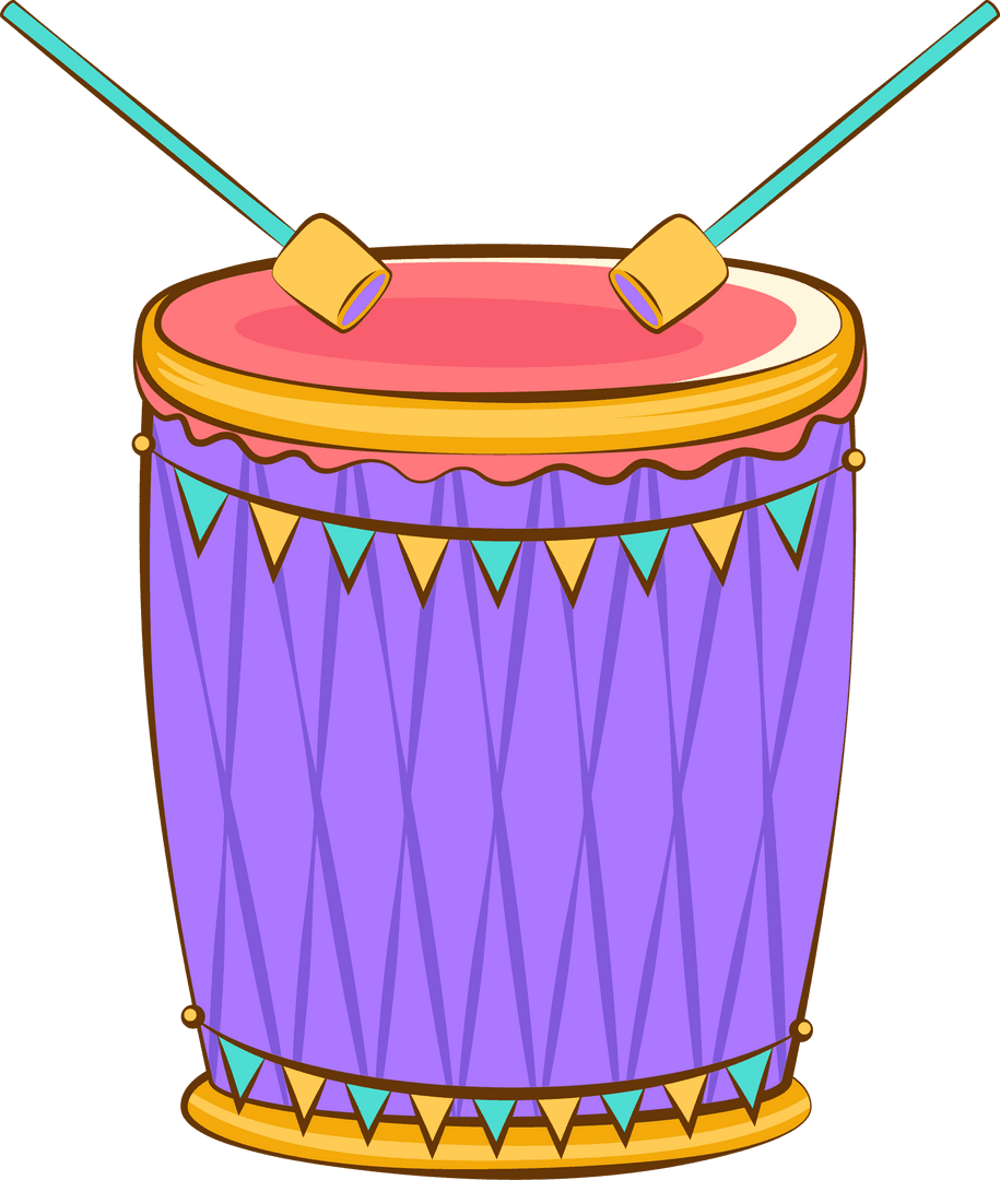 Vibrant Purple Drum with Pennants in Celebration Style on Transparent Background