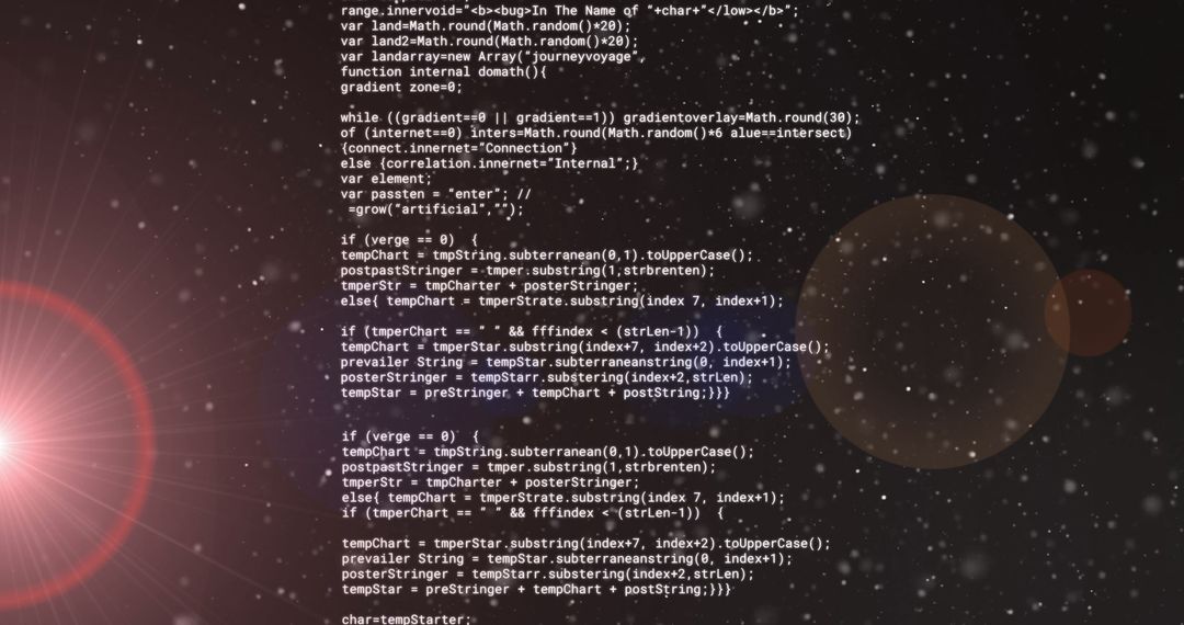 Glitching Data Code over Bokeh Lights and Starry Effect