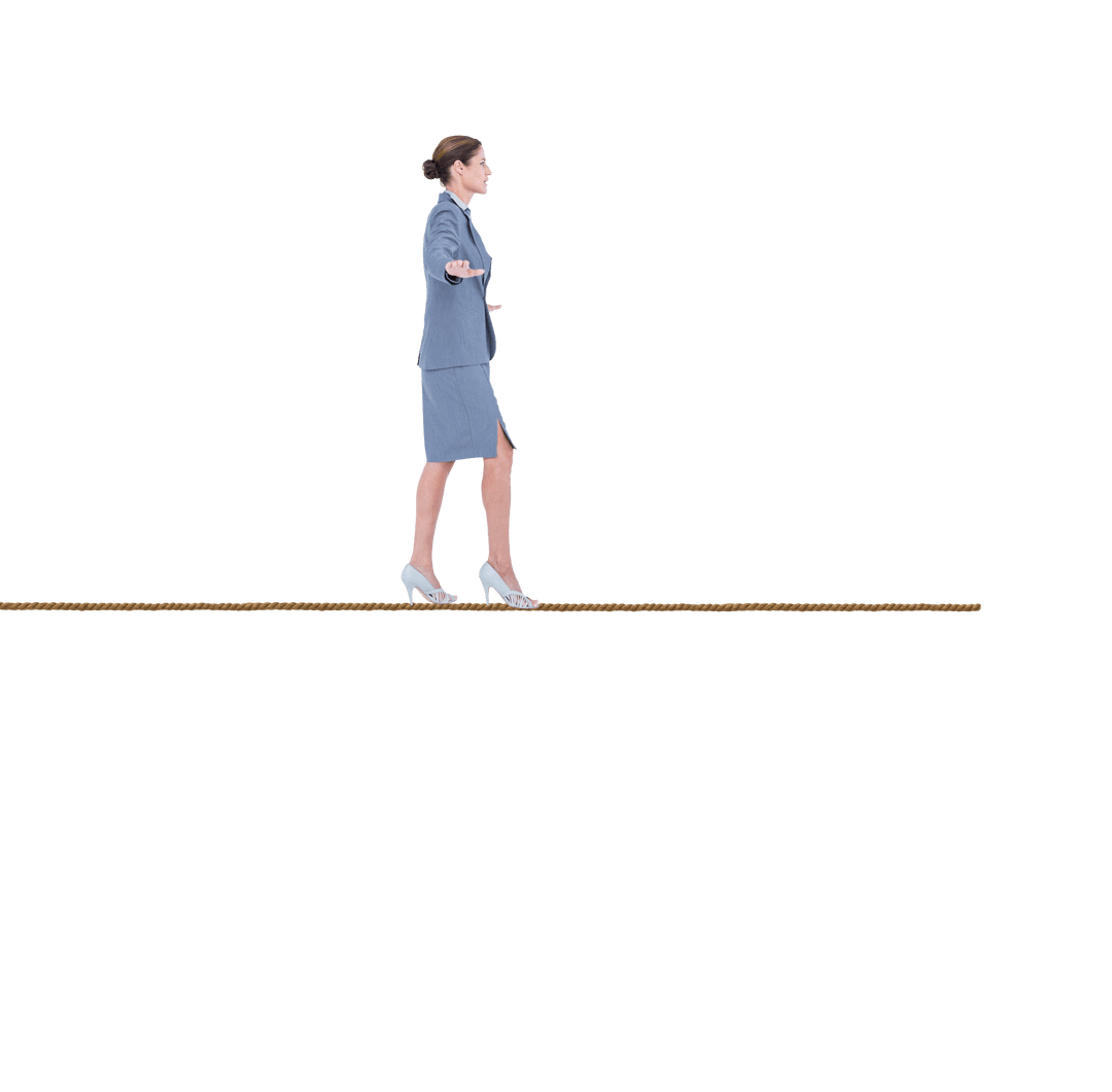 Confident Businesswoman Walking on a Tightrope Transparent Background