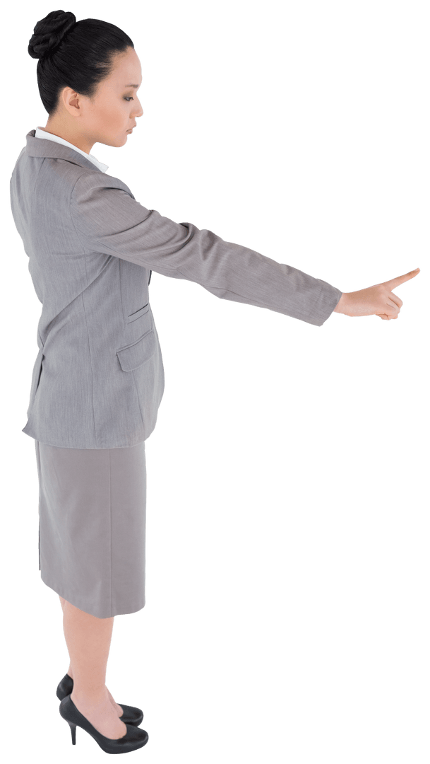 Transparent Asian Businesswoman Pointing with Determination