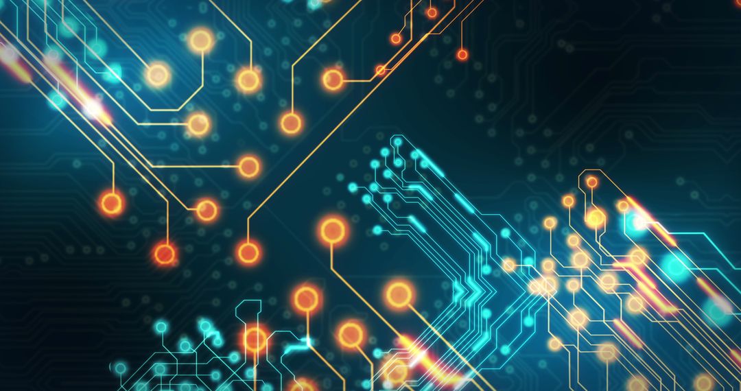 Abstract Digital Circuit Illuminated with Vibrant Neon Lights