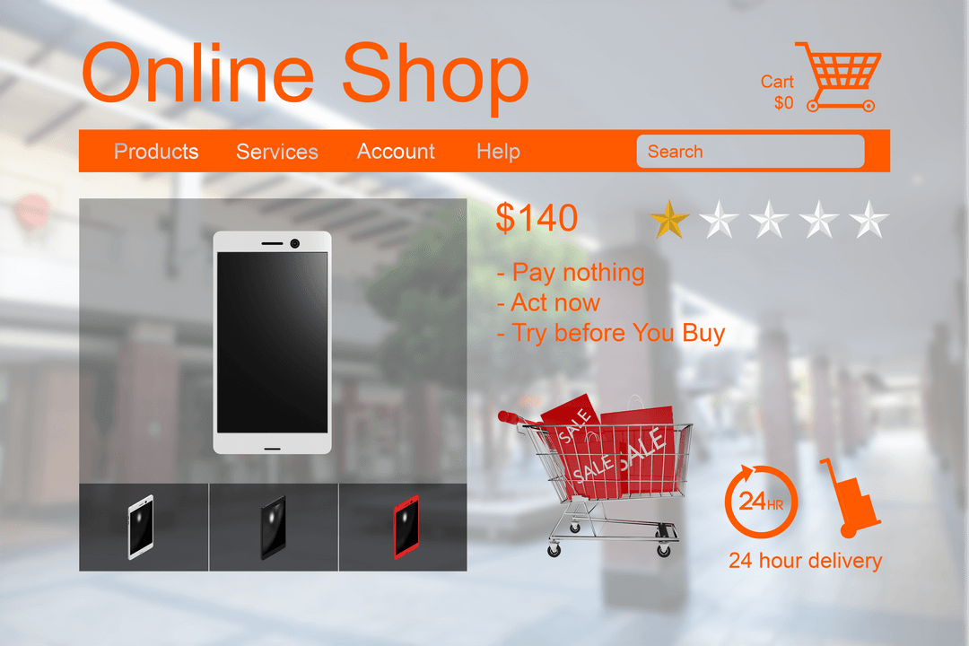 Transparent Online Shop Interface with Smartphone Sale Elements