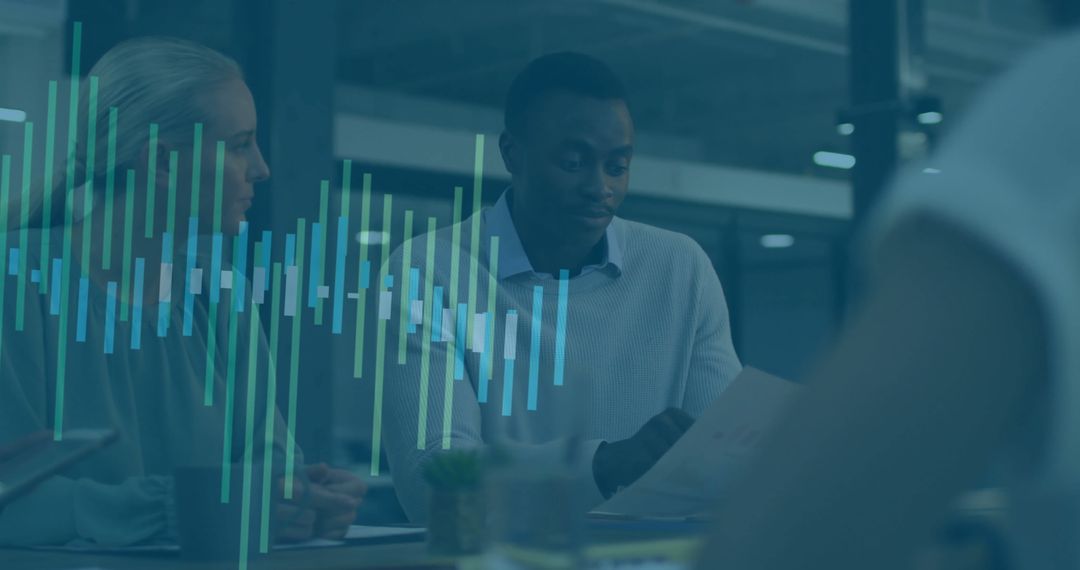 Business Professionals Analyzing Data with Chart Overlays