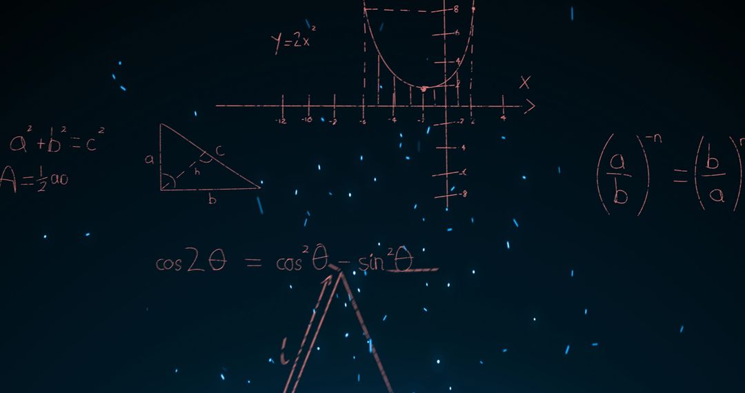 Mathematical Formulas on Black Background with Blue Particles