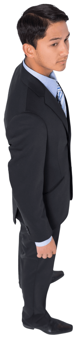 Pensive Asian Businessman on Transparent Background Isolated