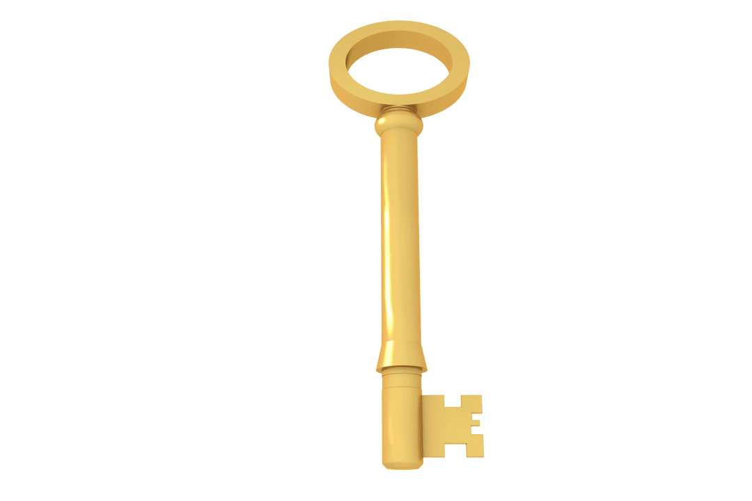 Gold Key on Transparent Background Symbolizing Access