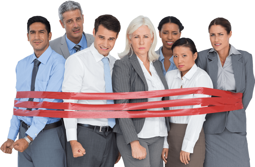 Transparent Business Team Bound by Red Tape Concept