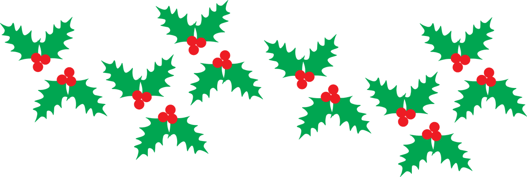 Seamless Floral Garland of Transparent Holly Leaves with Red Berries