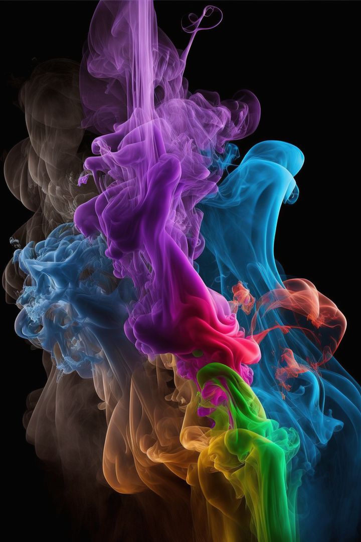 Colourful smoke trails floating on black background, created using generative ai technology - Free Images, Stock Photos and Pictures on Pikwizard.com