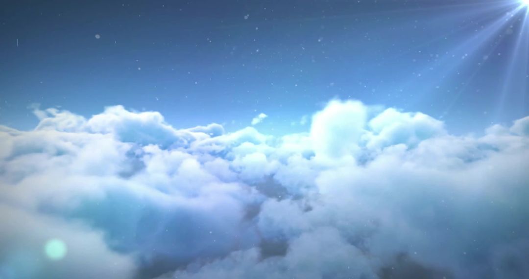 Dreamy Blue Sky and Fluffy Clouds with Gentle Light Trails