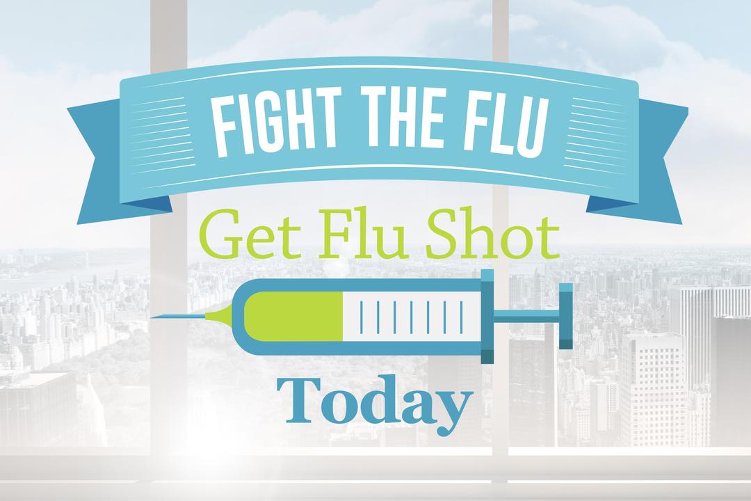 Fight the Flu with Flu Shot Today Medical Image with City Background - Free Images, Stock Photos and Pictures on Pikwizard.com